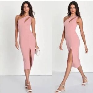Lulu's Cocktail Club One-Shoulder in Blush Dress
